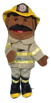 Dark-Skinned Fireman Puppet (Full Body & Movable Mouth)