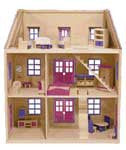 Multi-Level Wooden Dollhouse (Furnished)