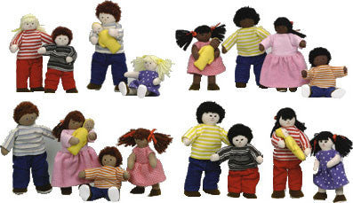 Set of 4 Soft 'Pose & Play' Doll Families (White, Black, Hispanic & Asian)