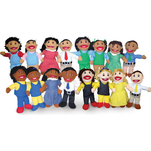 Set of 4 Full-Bodied Puppet Families (White, Black, Hispanic, Asian)